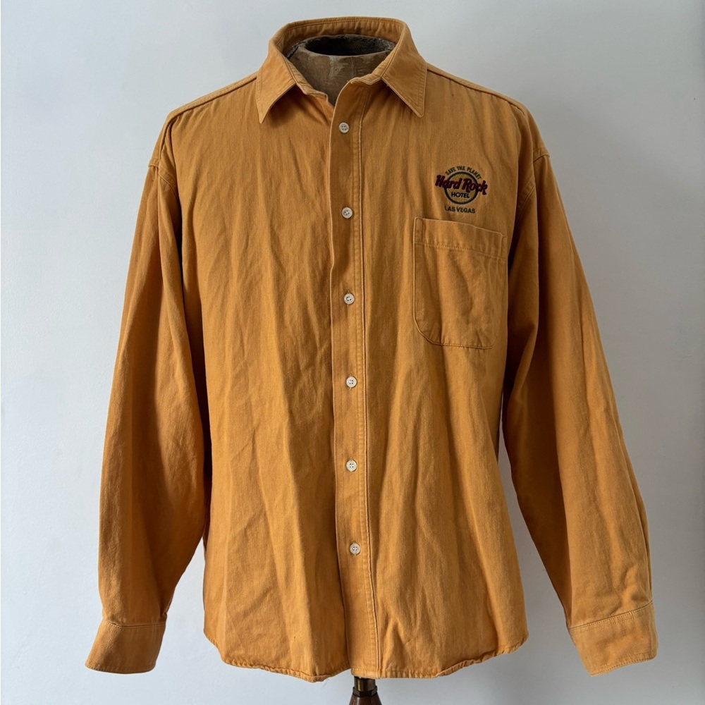 Vintage Hard Rock Hotel Vegas Mens Size XL Tan Long Sleeve Casual Button Down